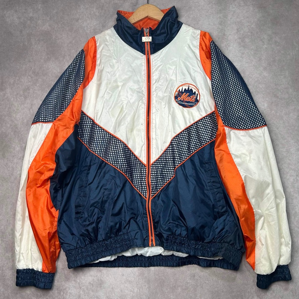 Vintage Pro Player NY Mets Windbreaker Jacket XXL Blue Orange MLB Mesh *stain